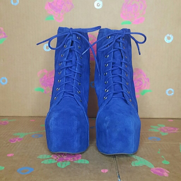 Jeffrey Campbell Blue Suede Spike Boots Size 10 - Picture 3 of 7